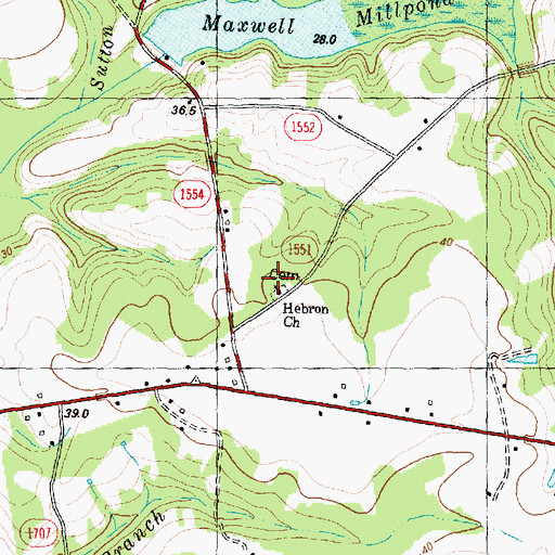 Topographic Map of Hebron Church, NC