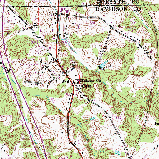 Topographic Map of Hebron Church, NC