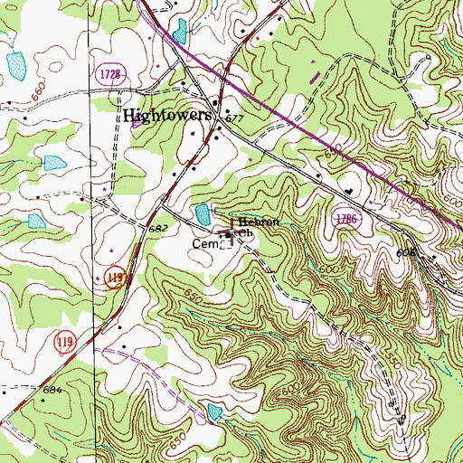 Topographic Map of Hebron Church, NC