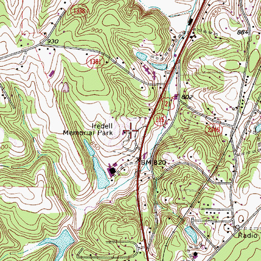 Topographic Map of Iredell Memorial Park, NC