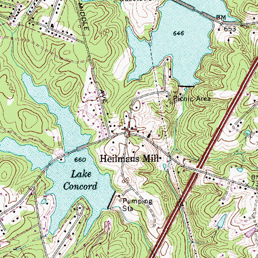Topographic Map of Heilmans Mill, NC
