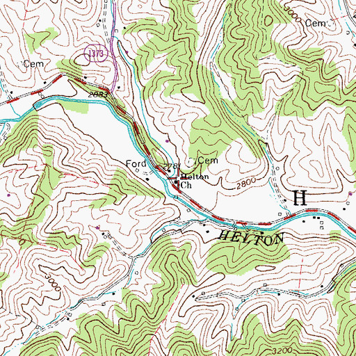 Topographic Map of Helton Church, NC