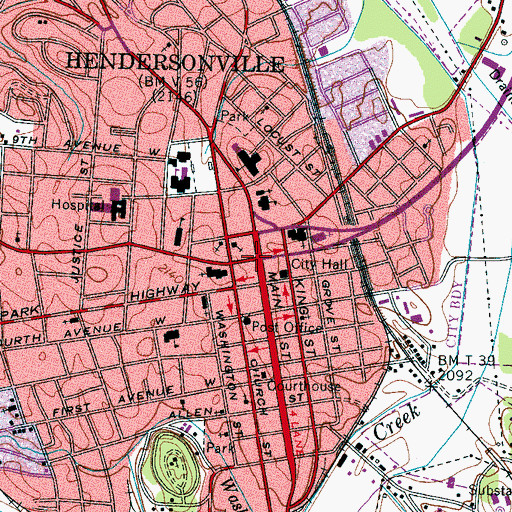 Topographic Map of Hendersonville, NC