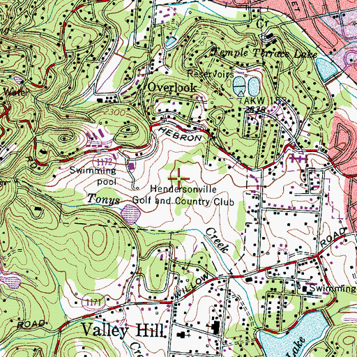 Topographic Map of Hendersonville Golf and Country Club, NC