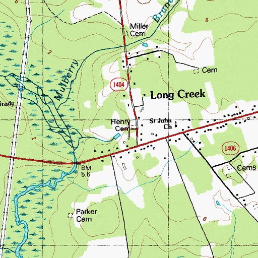Topographic Map of Henry Cemetery, NC