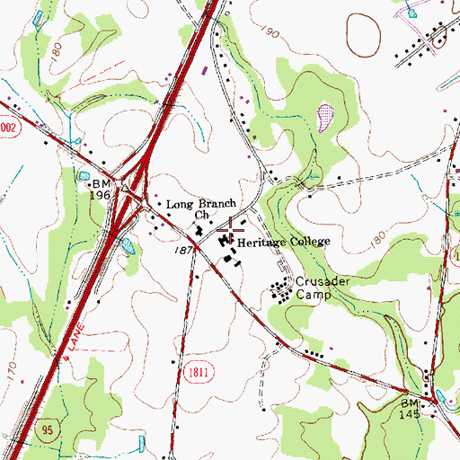 Topographic Map of Heritage College, NC
