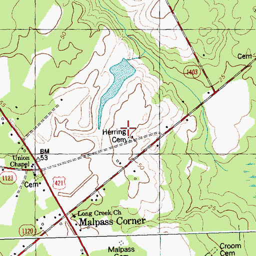 Topographic Map of Herring Cemetery, NC