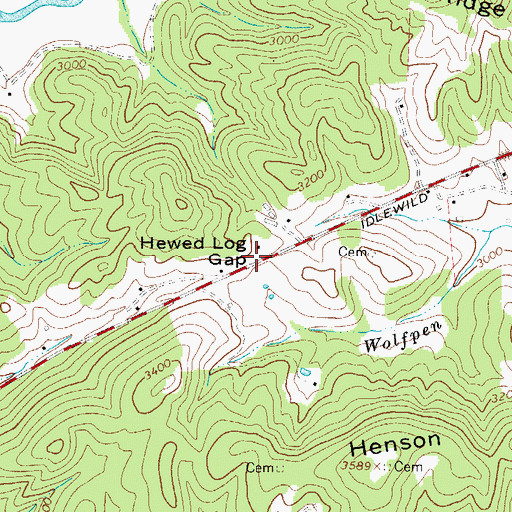 Topographic Map of Hewed Log Gap, NC
