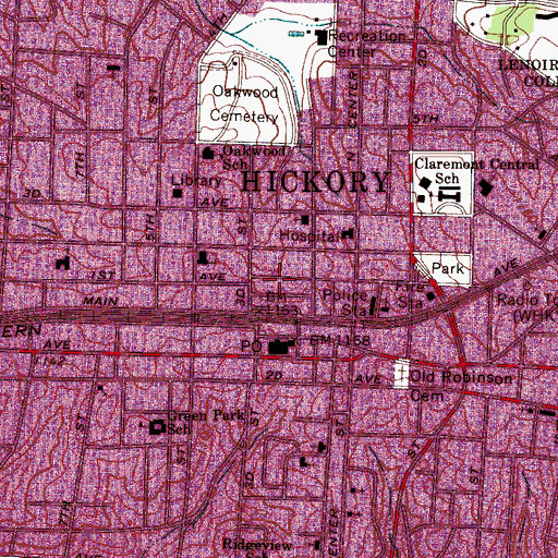 Topographic Map of Hickory, NC