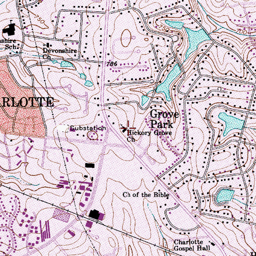 Topographic Map of Hickory Grove Church, NC