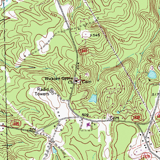 Topographic Map of Hickory Grove Church, NC