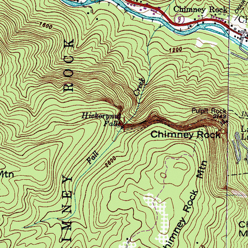 Topographic Map of Hickorynut Falls, NC