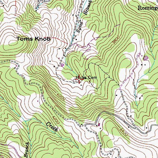 Topographic Map of Hicks Cemetery, NC