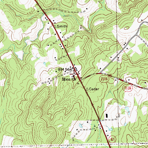 Topographic Map of Hico Church, NC