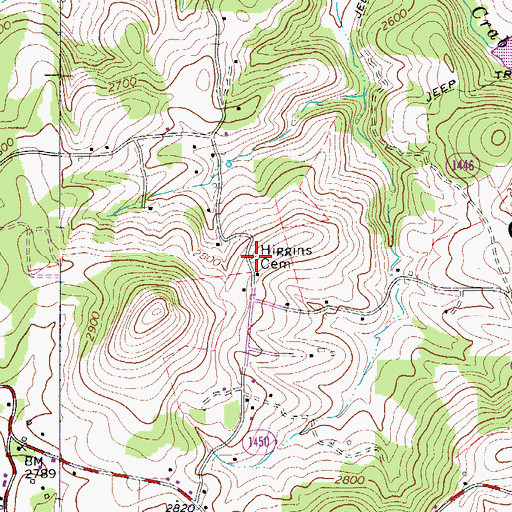 Topographic Map of Higgins Cemetery, NC