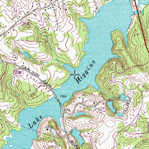 Topographic Map of Lake Higgins, NC