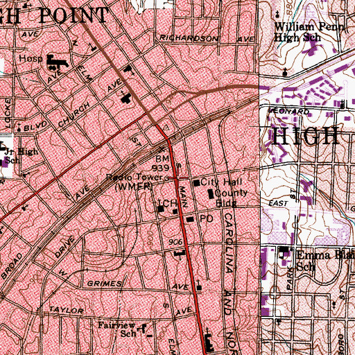 Topographic Map of High Point, NC