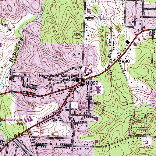 Topographic Map of High Point College East Campus, NC
