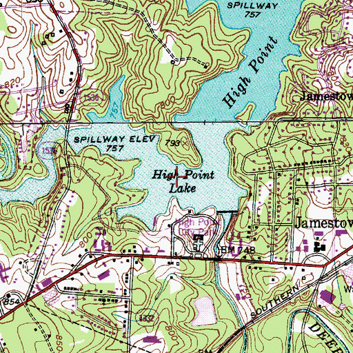 Topographic Map of High Point Lake, NC