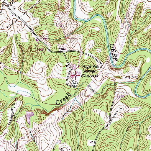 Topographic Map of High Point Sewage Disposal, NC