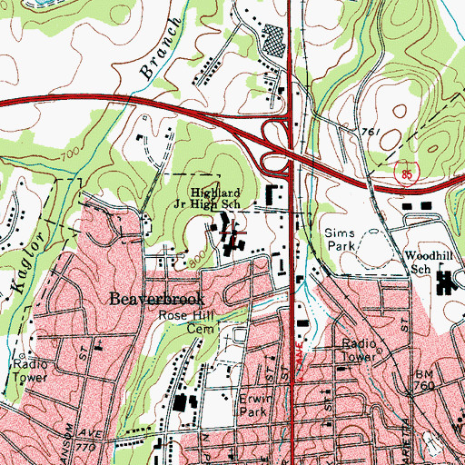 Topographic Map of Highland Junior High School, NC