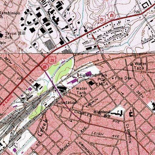 Topographic Map of Highland Park, NC
