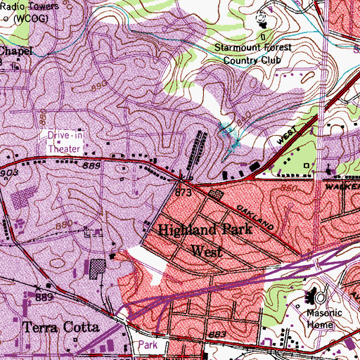 Topographic Map of Highland Park West, NC