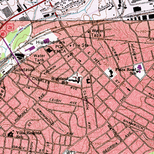 Topographic Map of Highland Mill Elementary School, NC