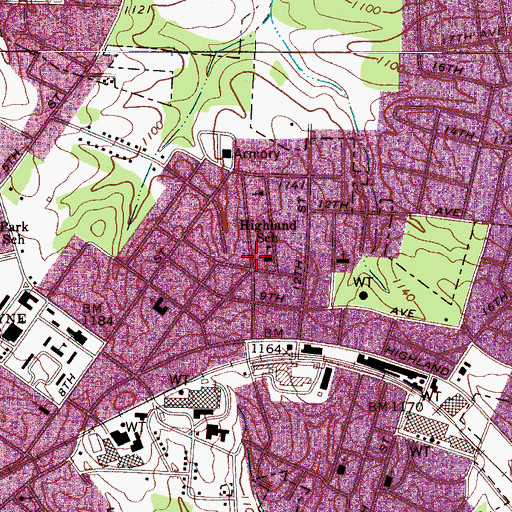 Topographic Map of Highland School, NC