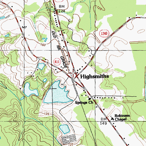 Topographic Map of Highsmiths, NC