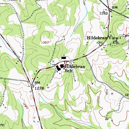 Topographic Map of Hildebran School, NC
