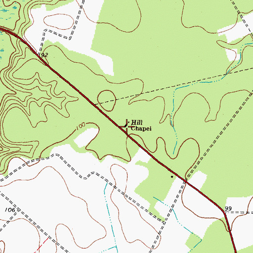 Topographic Map of Hill Chapel, NC