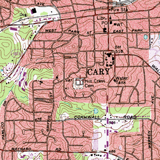 Topographic Map of Hill Crest Cemetery, NC