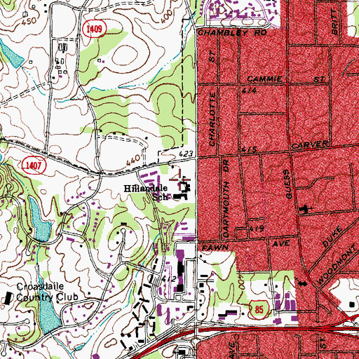 Topographic Map of Hillandale School, NC