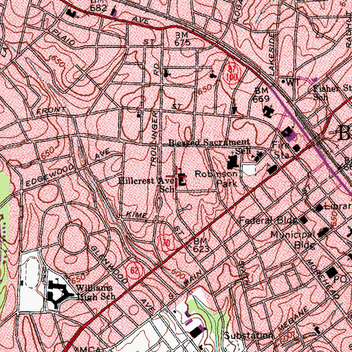 Topographic Map of Hillcrest Avenue School, NC