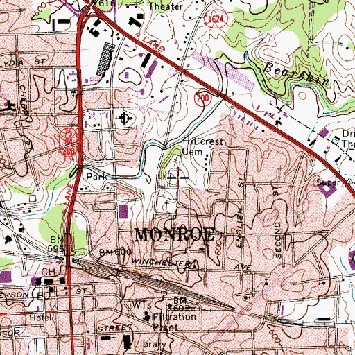 Topographic Map of Hillcrest Cemetery, NC