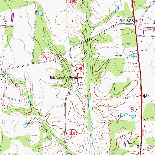 Topographic Map of Hillcrest Church, NC