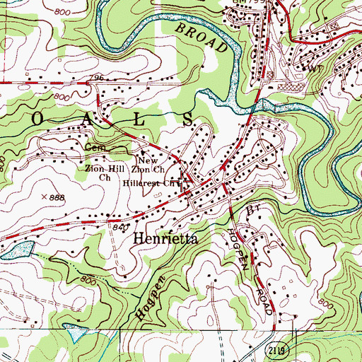 Topographic Map of Hillcrest Church, NC