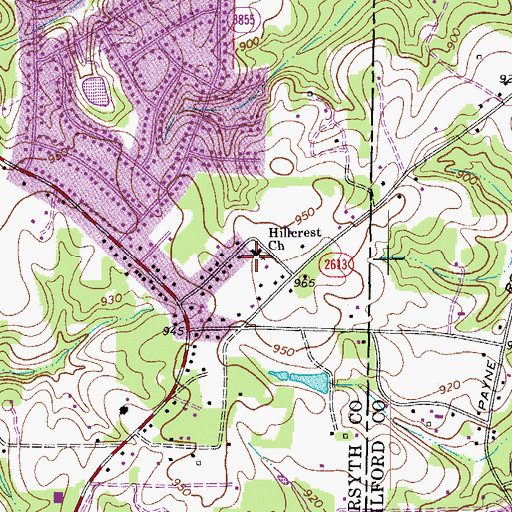 Topographic Map of Hillcrest Church, NC