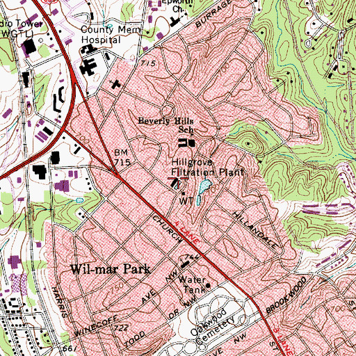 Topographic Map of Hillgrove Filtration Park, NC