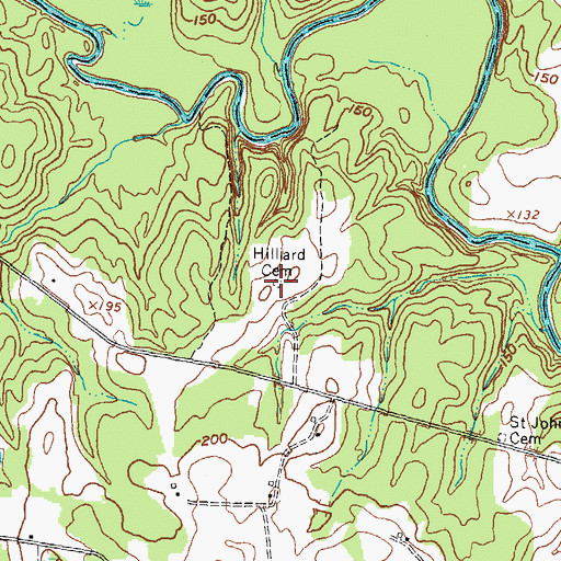 Topographic Map of Hilliard Cemetery, NC