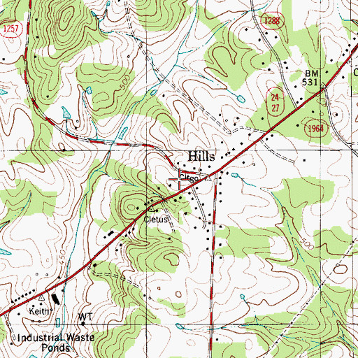 Topographic Map of Hills, NC