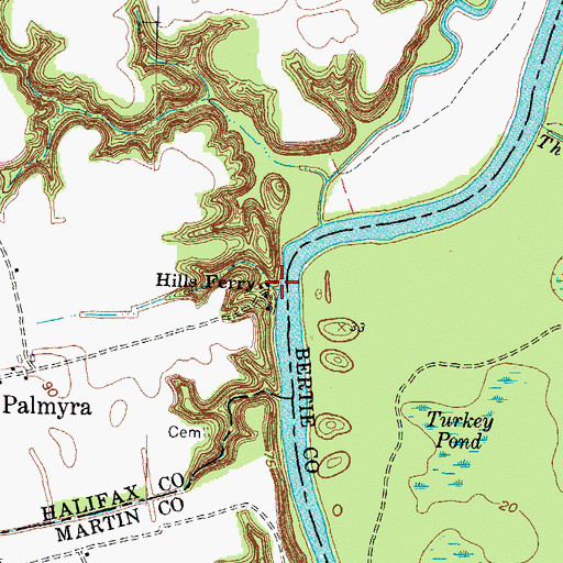 Topographic Map of Hills Ferry, NC