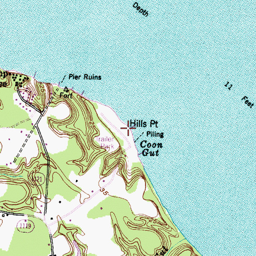 Topographic Map of Hills Point, NC