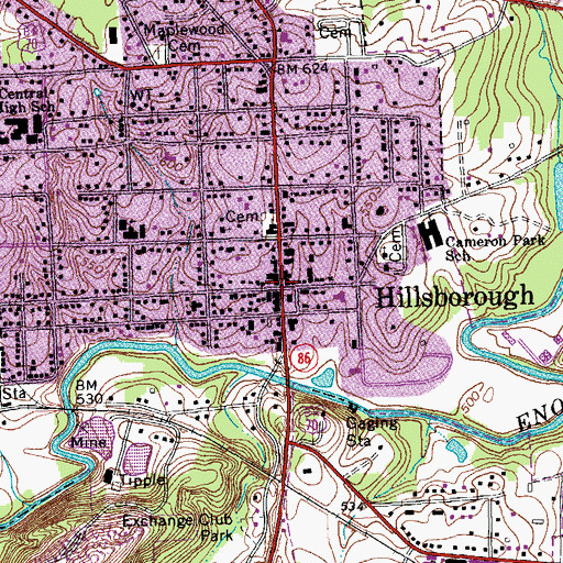 Topographic Map of Hillsborough, NC