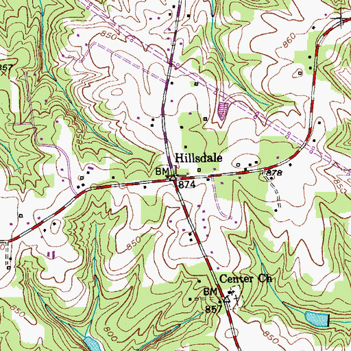 Topographic Map of Hillsdale, NC