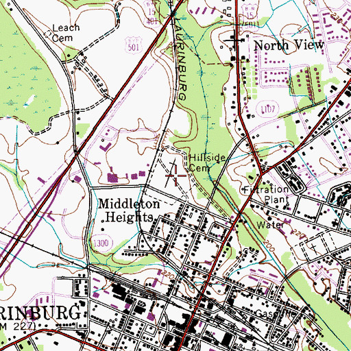 Topographic Map of Hillside Cemetery, NC