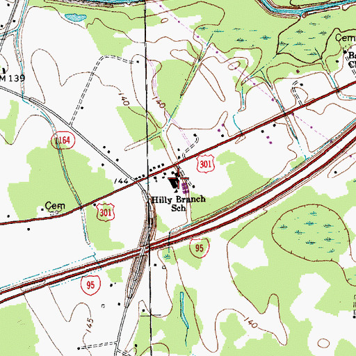 Topographic Map of Hilly Branch School, NC