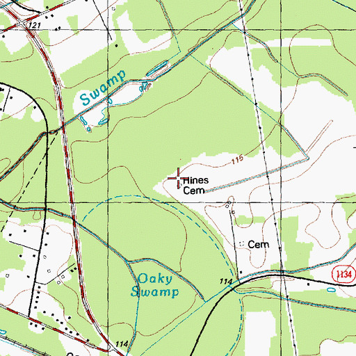 Topographic Map of Hines Cemetery, NC