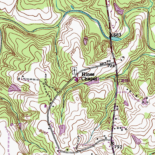 Topographic Map of Hines Chapel, NC